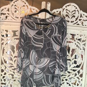Chico's Black Relaxed Graphic Blouse with 3/4 Sleeves
